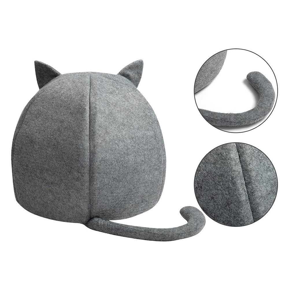 Felt Pet Bed Cat Tent Cave Kittens Triangle Feline House Hut with Cushion for Indoor Outdoor