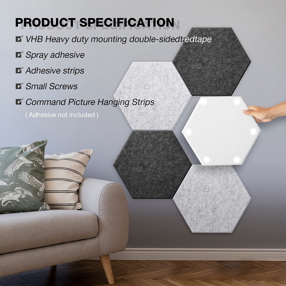 Hexagon Acoustic Panels Felt Sound Proofing Padding Beveled Edge Flame Retardant High Density Dampening Panel for Office