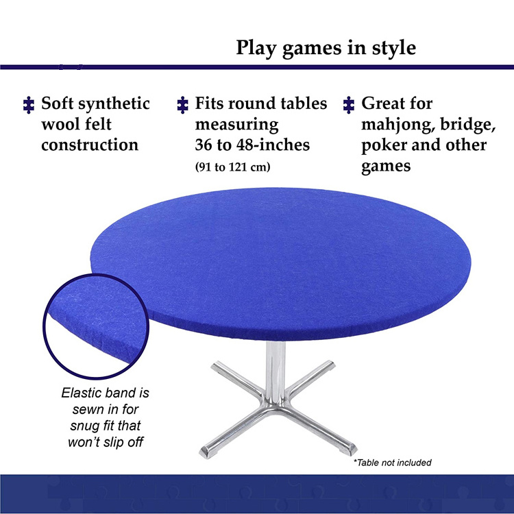 Round Elastic Fit Game Felt Poker Table Cover Fitted Table Cloth Protector