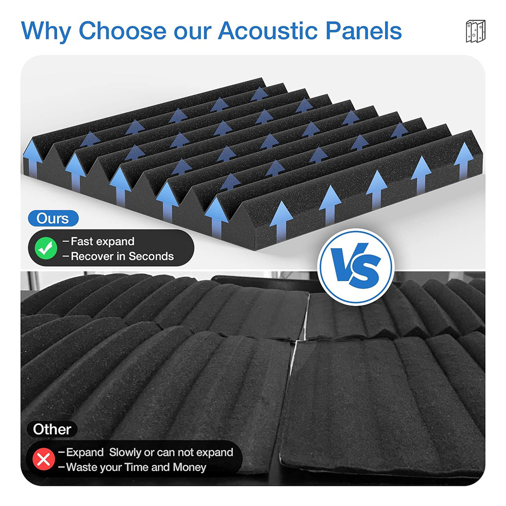 Black Thick Acoustic Foam Panels Sound Absorbing Tiles Wedge Soundproofing Noise Cancelling Foam for Studios Recording