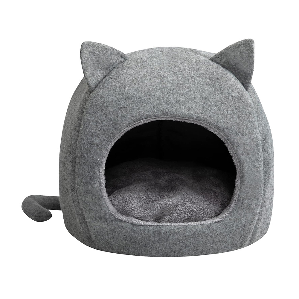 Felt Pet Bed Cat Tent Cave Kittens Triangle Feline House Hut with Cushion for Indoor Outdoor