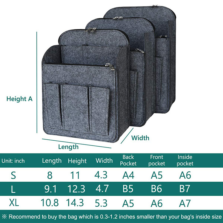 Portable Multi Pockets Felt Backpack Storage Bag Insert Felt Bag Purse Organizer For Rucksack Shoulder