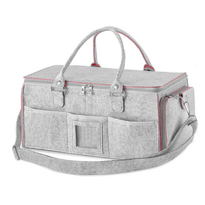 Foldable large capacity felt baby nursery diaper caddy storage bag grey felt basket organizer with lid for travel