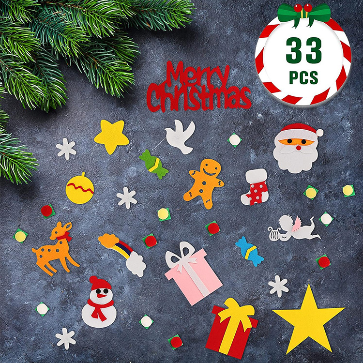 Handmade wall hanging felt christmas tree diy felt ornaments christmas tree ornaments decorations set on the wall for child