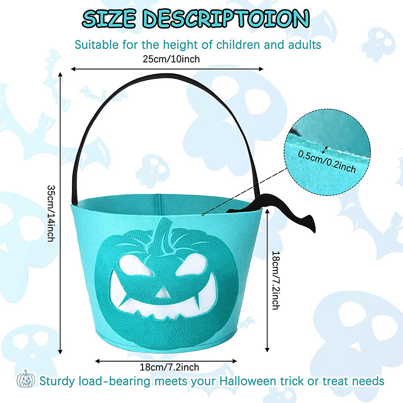 Multipurpose Reusable Light up Pumpkin Felt Bucket Trick or Treat Bucket with LED Light Halloween Candy Buckets for Kids