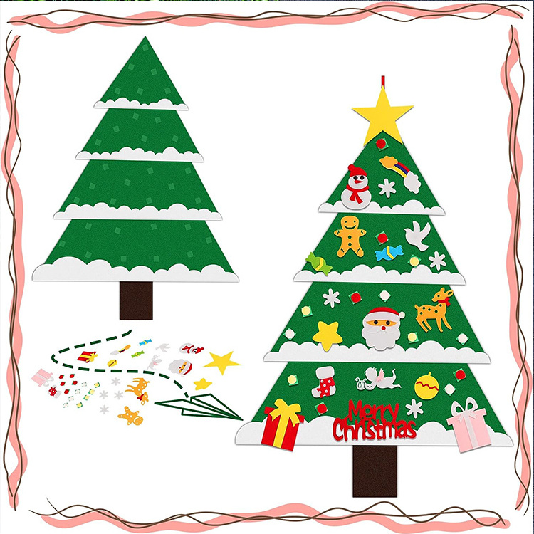 Handmade wall hanging felt christmas tree diy felt ornaments christmas tree ornaments decorations set on the wall for child