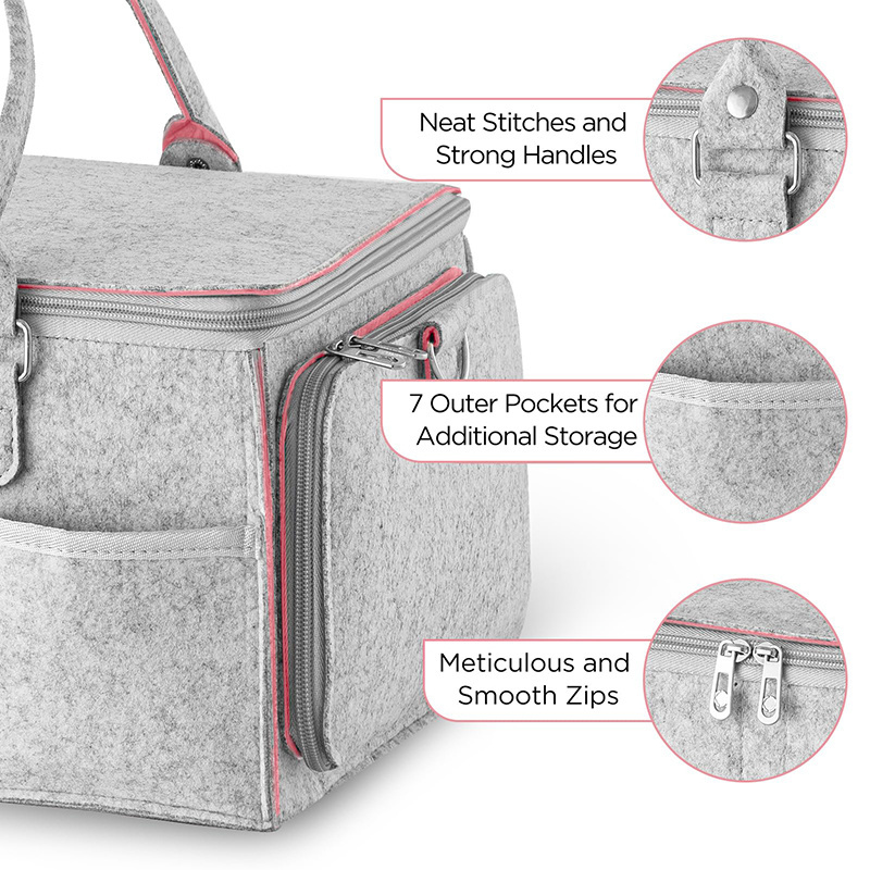 Foldable large capacity felt baby nursery diaper caddy storage bag grey felt basket organizer with lid for travel