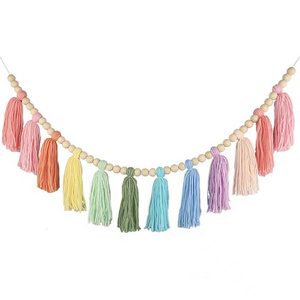 Decorative Macrame Banner Colorful Wall Hanging Pastel Rainbow Tassel Boho Garland for Girls Room