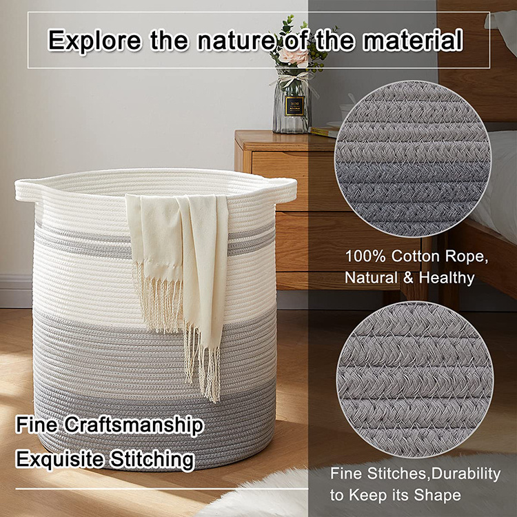 Collapsible Organizer Laundry Hamper Storage Basket Tall Bucket Cotton Rope Large Woven Baskets For Storage