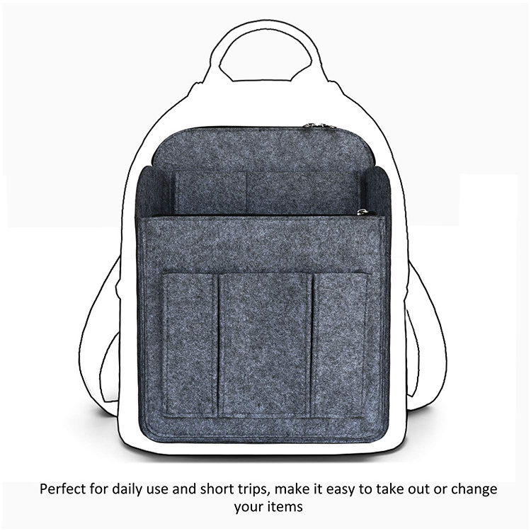 Portable Multi Pockets Felt Backpack Storage Bag Insert Felt Bag Purse Organizer For Rucksack Shoulder