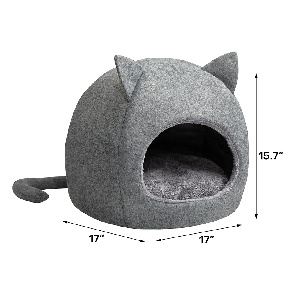 Felt Pet Bed Cat Tent Cave Kittens Triangle Feline House Hut with Cushion for Indoor Outdoor