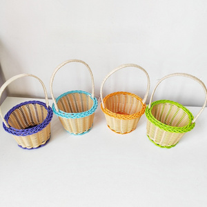 Hanging Christmas Decoration Basket Easter Egg Colorful Plastic Rattan Woven Flower Rattan Storage Basket With Handles