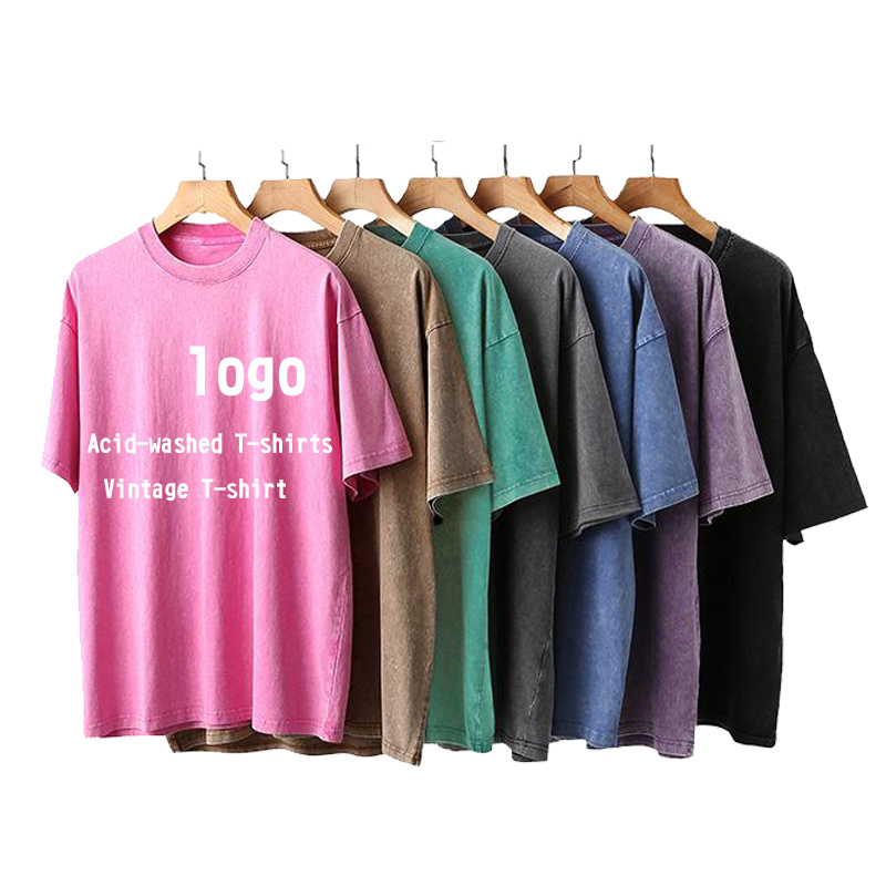 Wholesale Custom Heavyweight  Drop Shoulder Blank Oversize-t Shirt Street 100%cotton Men's Acid Washed Vintage T Shirt