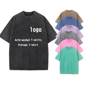 Wholesale Custom Heavyweight  Drop Shoulder Blank Oversize-t Shirt Street 100%cotton Men's Acid Washed Vintage T Shirt