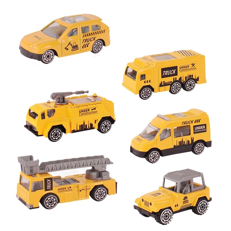 QS High Quality Wholesale 1:64 Scale 6 PCS Mini Free Wheel Fire Truck Vehicle Set Alloy Diecast Racing Cars Model Toy For Child