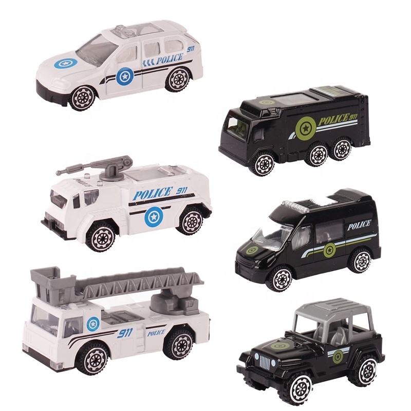 QS High Quality Wholesale 1:64 Scale 6 PCS Mini Free Wheel Fire Truck Vehicle Set Alloy Diecast Racing Cars Model Toy For Child