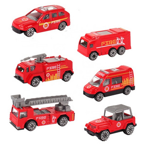 QS High Quality Wholesale 1:64 Scale 6 PCS Mini Free Wheel Fire Truck Vehicle Set Alloy Diecast Racing Cars Model Toy For Child