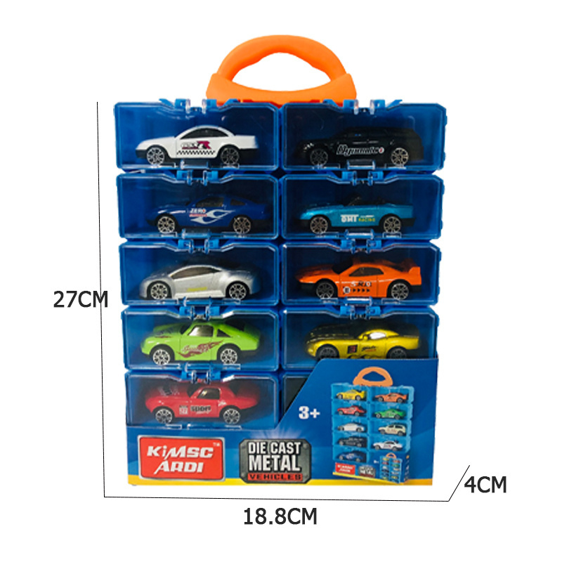 QS New Styles 12PCS 1:64 Mini Free Wheel Slide Diecast Metal Racing Car Set Toys With Storage Box