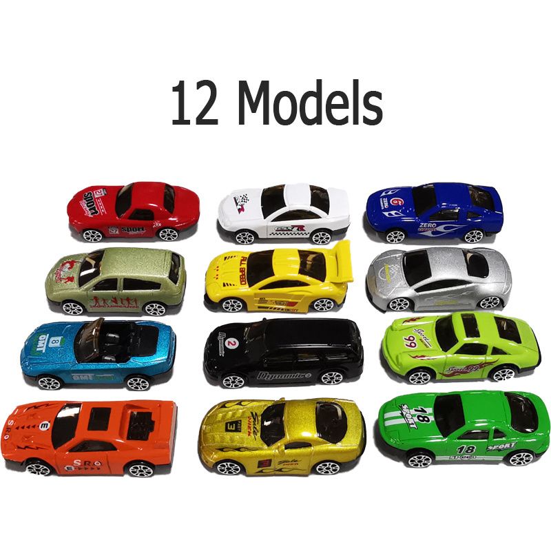 QS New Styles 12PCS 1:64 Mini Free Wheel Slide Diecast Metal Racing Car Set Toys With Storage Box