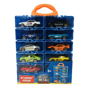 QS New Styles 12PCS 1:64 Mini Free Wheel Slide Diecast Metal Racing Car Set Toys With Storage Box