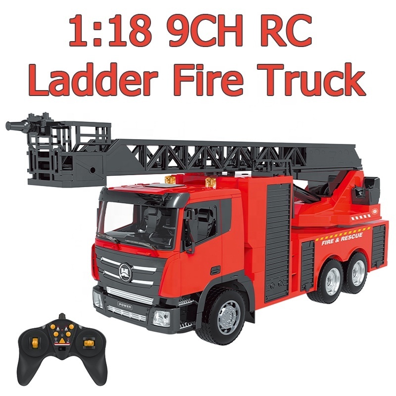 QS New Arrival Children Play 9CH 1:18 Wireless Electric RC Ladder Fire Engine Truck Vehicle Car Alloy Toys Remote Control Truck