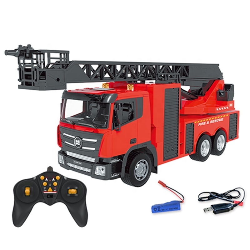 QS New Arrival Children Play 9CH 1:18 Wireless Electric RC Ladder Fire Engine Truck Vehicle Car Alloy Toys Remote Control Truck