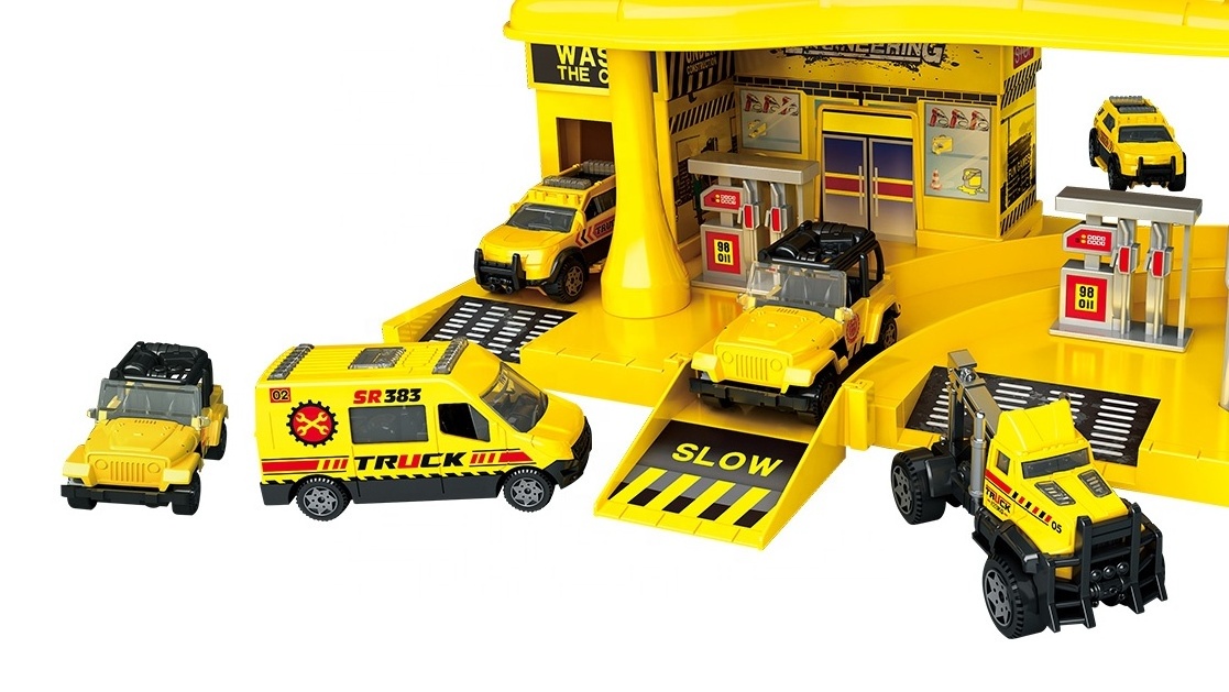 QS BSCI Factory Hot Selling Toys Car Garage Fire Engine Parking Lot Track Diecast Vehicle Truck for Boys Girls Kids Child