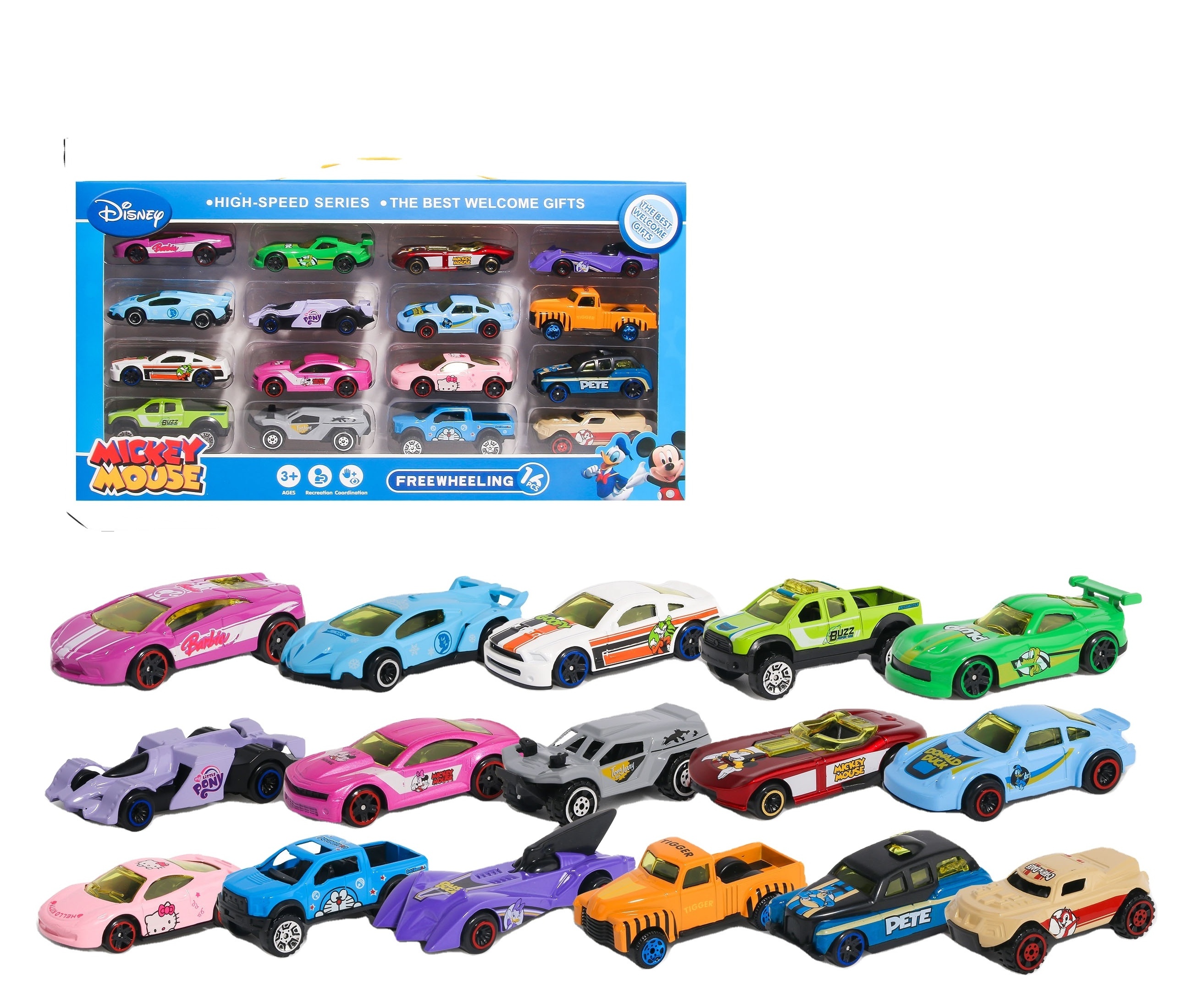 QS Hot Selling Metal Car Toys Set Die Free Wheel Cast Racing Model Collection Vehicle Play Set for Kids 16pcs