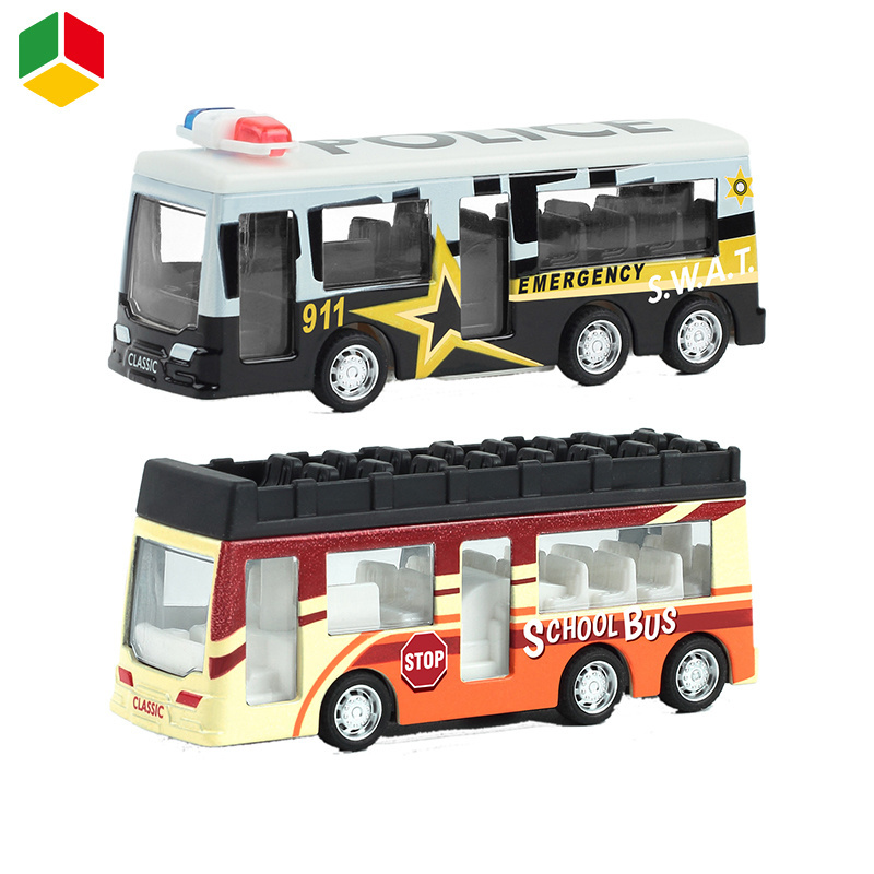 QS New Product Alloy Diecast Model Car Toys Promotional Gift Metal Pull Back Die Cast Mini Simulation Bus Toys For Children