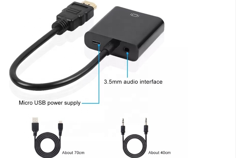 QUNSHI High Quality HD To VGA Adapter Converter Adapter Male to Famale 1080P Digital to Analog Audio Video to Laptop Tablet PC