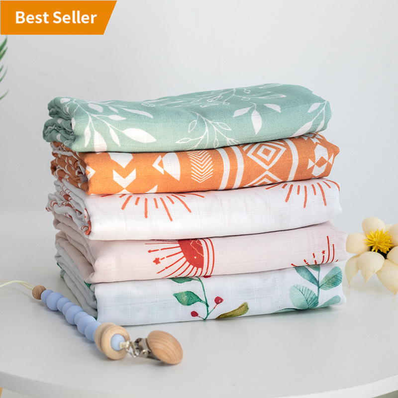 C'dear Receiving Organic Cotton Bamboo Boho Muslin Cloth Rainbow Knitted Sublimation Muslin Baby Swaddle Blanket for Newborn