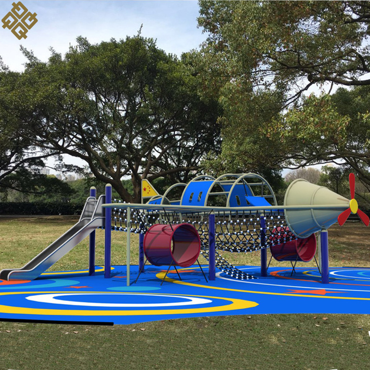 Kids airplane style outdoor playground children playground slide and swings