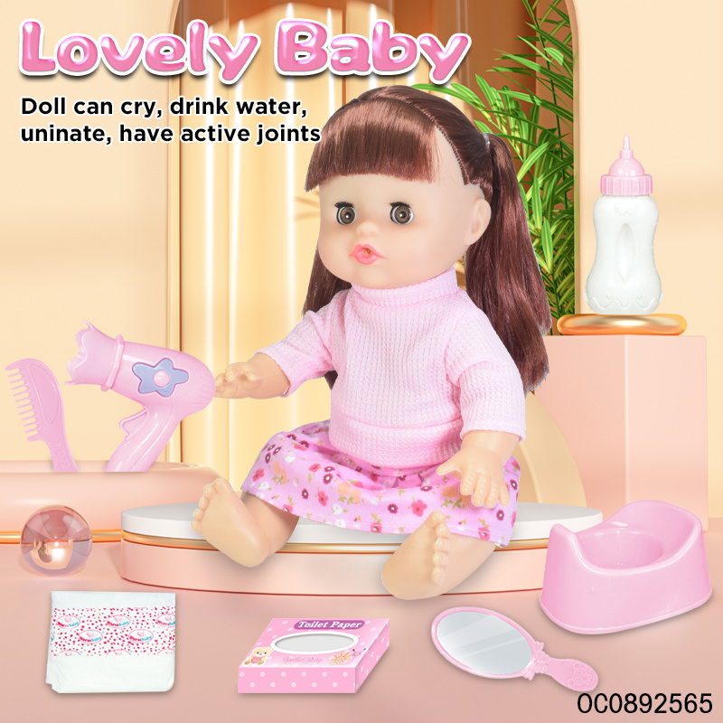 Pretended feeding 12 inch plastic big baby dolls with blinking eyes for girls