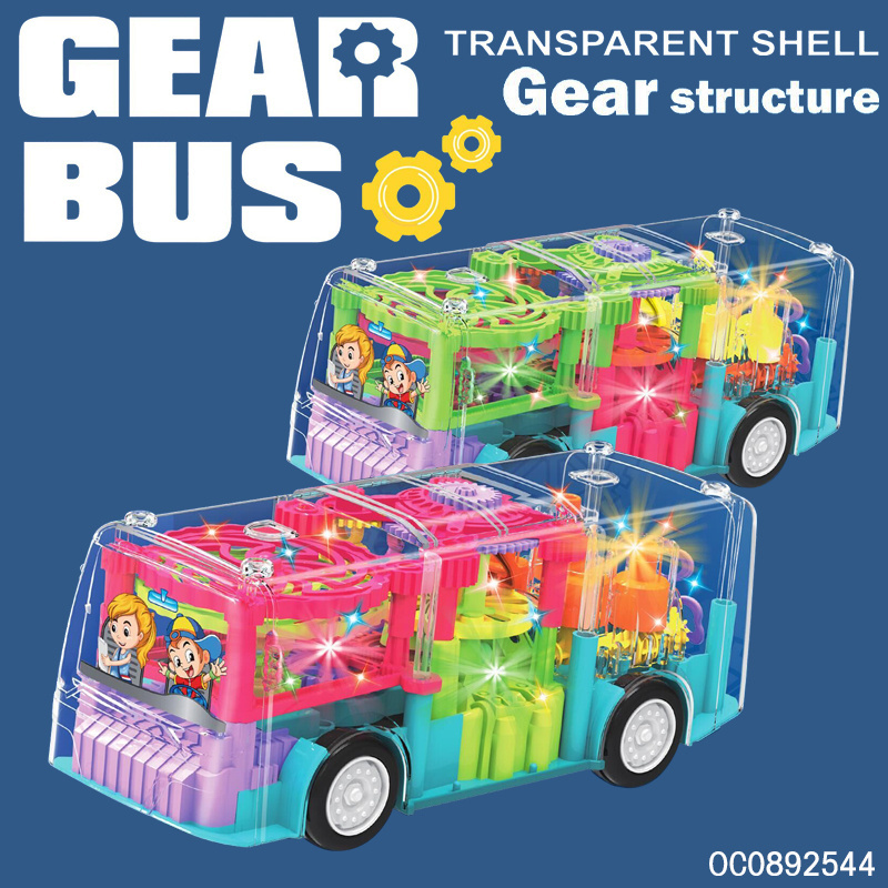 Battery operated plastic gear universe toy buses for kids with light music