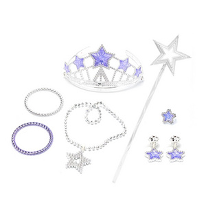 Plastic chain necklace princess crown toys kit for girls with princess magic wand set