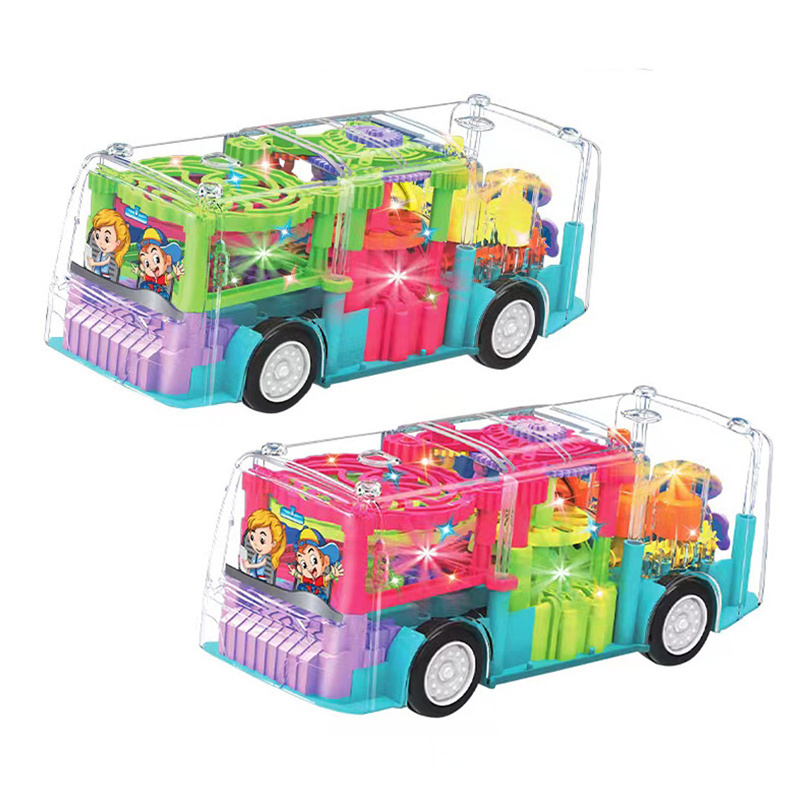 Battery operated plastic gear universe toy buses for kids with light music