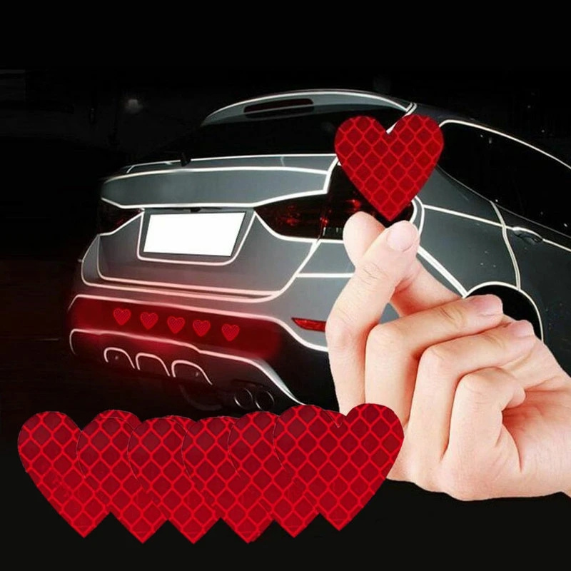 12pcs Heart Shape Car Stickers Safety Warning Mark Reflective Tape Stickers Decals Red/Green/Silver Reflective Decor Accessories