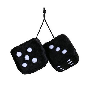 Car Decoration Items Fuzzy Dice 3 Inch Pair Of Retro Square Mirror Hanging Couple Plush With Dots For Car Interior Decoration