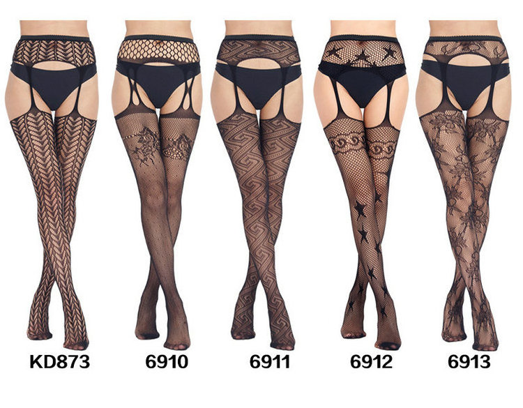 Qushine Women Lace Fishnet Stockings Suspender Tights Garter Belt Pantyhose Sexy Lingeries Stockings