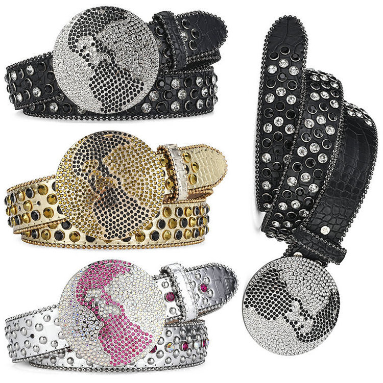 QS Earth buckle rhinestone belt men hip-hop punk style fashion belts for woman