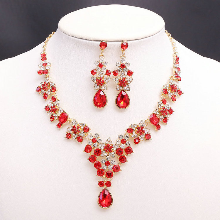 2023 New arrival Fashion Crystal Rhinestone Necklace Earrings Bridal Wedding Jewelry Set wholesale