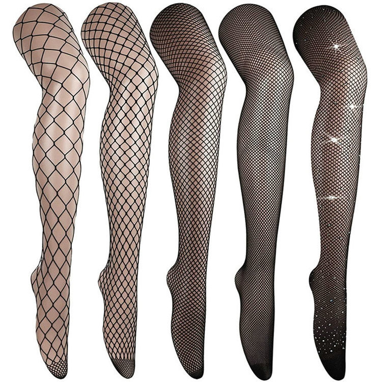 Qushine Mature Womens High Waist Tights Fishnet Stockings Thigh High Pantyhose Foot Sexy Fish Net Stockings