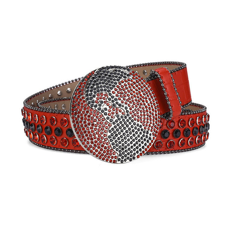 QS Earth buckle rhinestone belt men hip-hop punk style fashion belts for woman