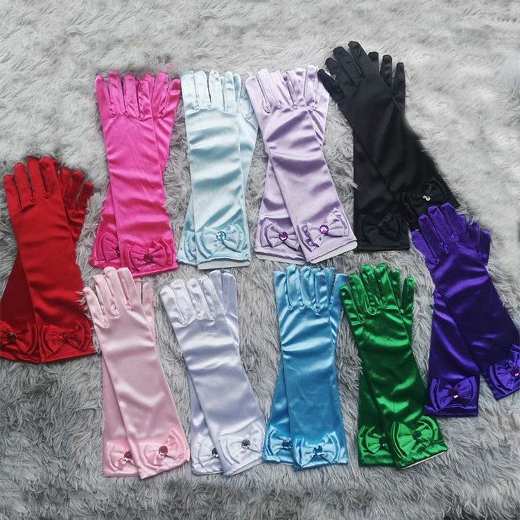 Bow Gloves Children's Gloves Elsa Princess Dress Red Winter Stage Princess Dress Satin Gloves