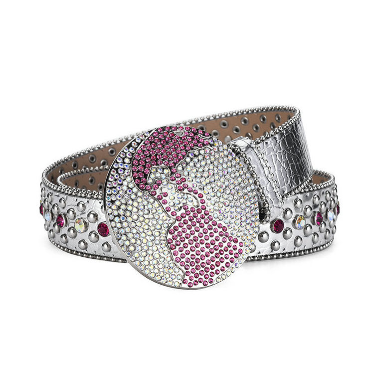 QS Earth buckle rhinestone belt men hip-hop punk style fashion belts for woman