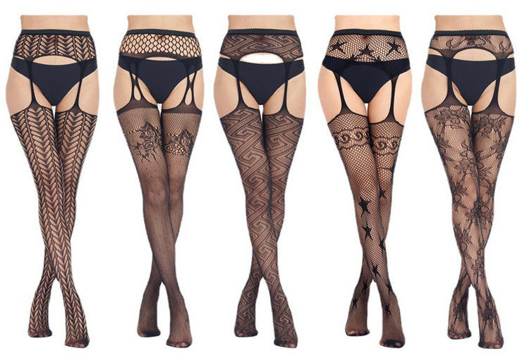 Qushine Women Lace Fishnet Stockings Suspender Tights Garter Belt Pantyhose Sexy Lingeries Stockings