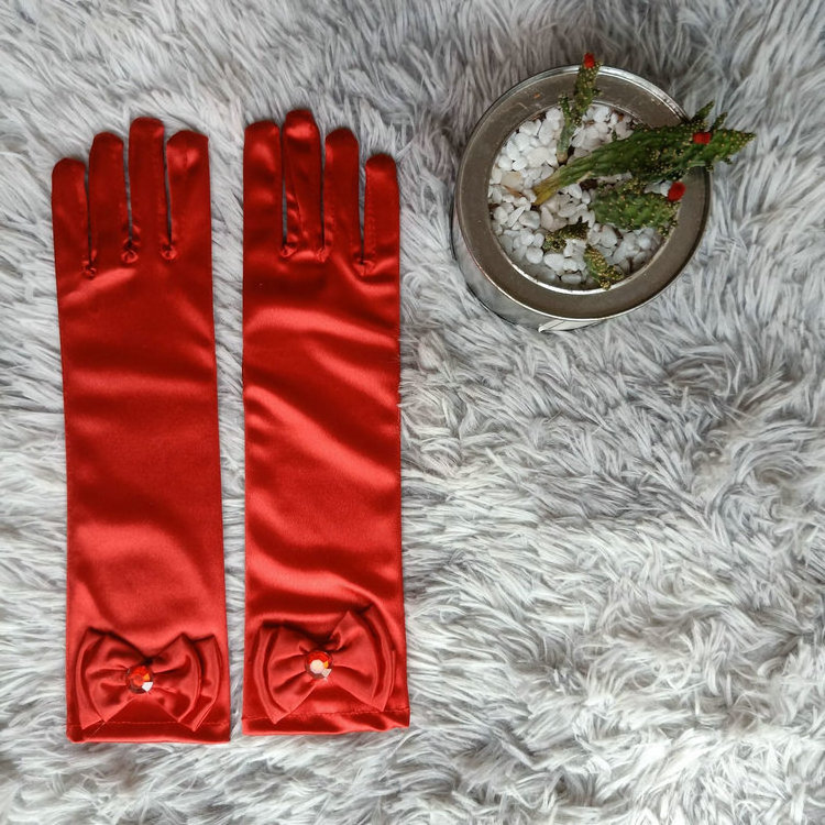 Bow Gloves Children's Gloves Elsa Princess Dress Red Winter Stage Princess Dress Satin Gloves