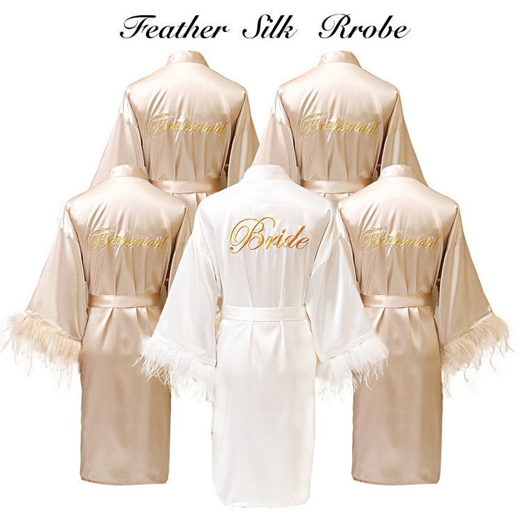 Qushine Latest Bridal Wedding Feather embroidery Robe For Bride And Bridesmaid Wear robe de mariage 2022