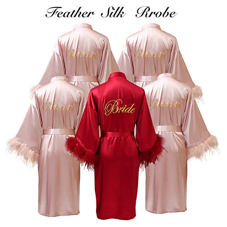 Qushine Latest Bridal Wedding Feather embroidery Robe For Bride And Bridesmaid Wear robe de mariage 2022