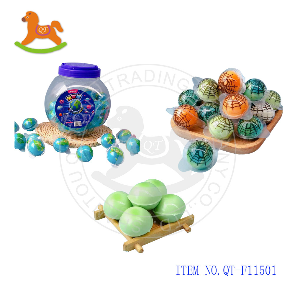 New arrival product Fruity Earth round Earth Ball Shape Gummy fruit Candy With Filling Liquid Jam Candy Packed In Blister